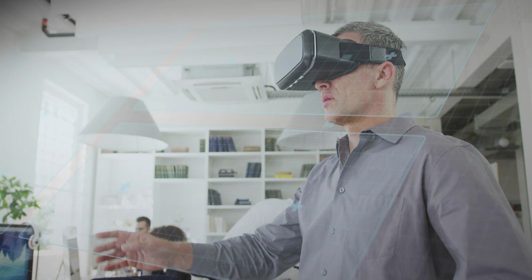 Professional Experiencing Virtual Reality in Modern Office