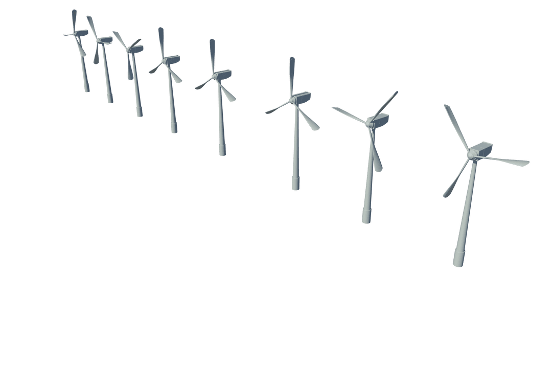 Row of Wind Turbines on Transparent Background for Renewable Energy Designs