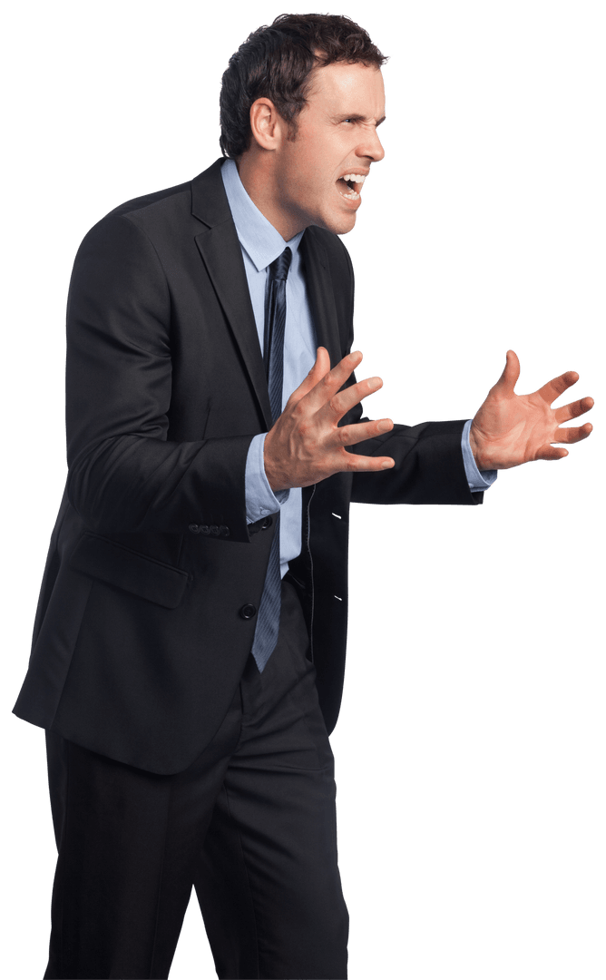Furious Businessman Shouting on Transparent Background