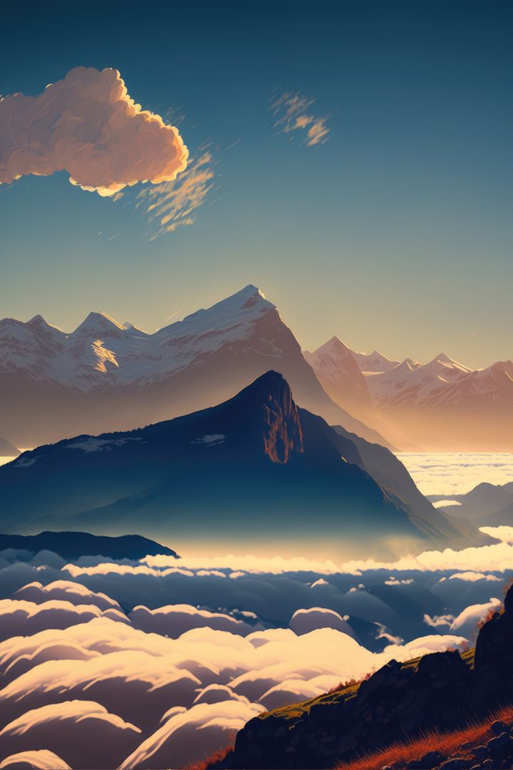 Dreamy Mountain Landscape with Clouds at Sunset - Free Images, Stock Photos and Pictures on Pikwizard.com