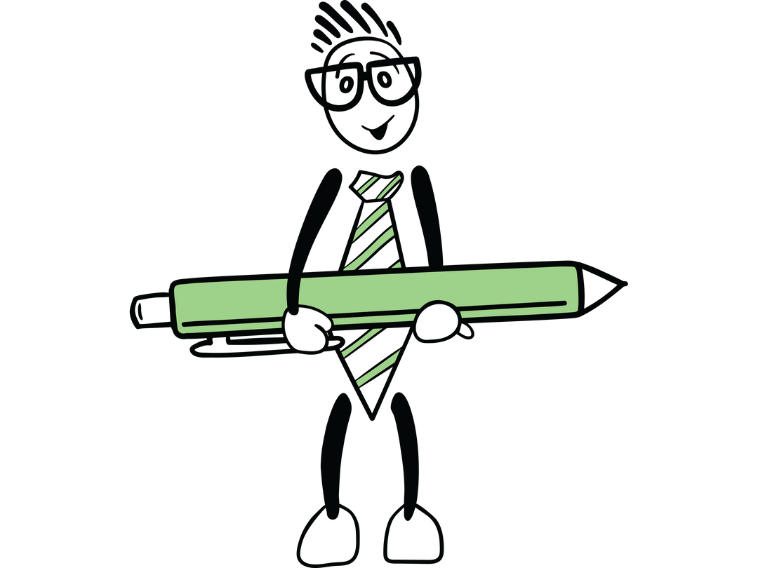 Happy Cartoon Man Holding Green Pencil on Transparent Background - Download Free Stock Images Pikwizard.com