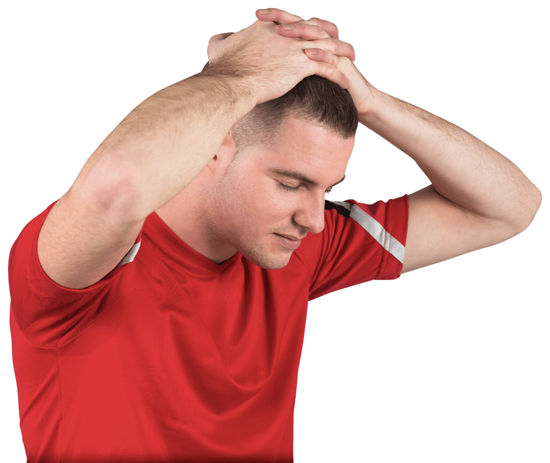 Transparent Background Disappointed Football Player in Red Jersey