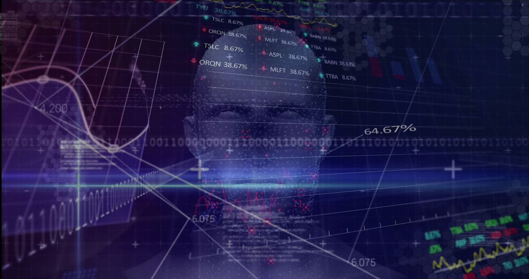 Holographic Interface with Head Silhouette and Data Visualization
