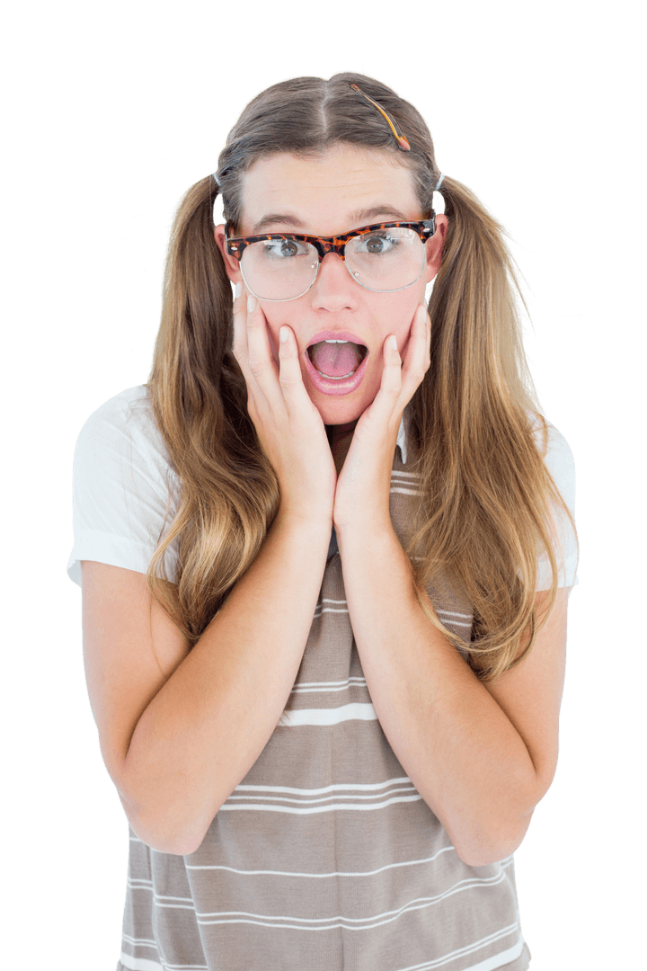 Transparent Surprised Geeky Hipster Girl with Glasses