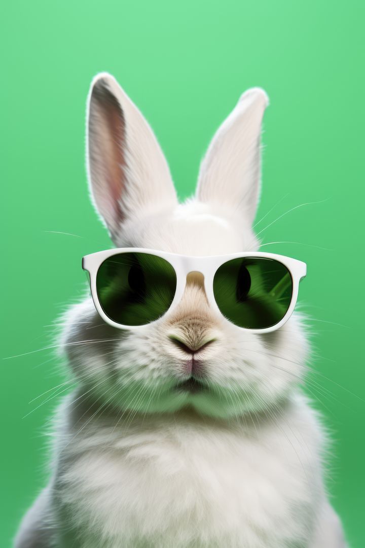 Rabbit wearing sunglasses on green background, created using generative ai technology - Free Images, Stock Photos and Pictures on Pikwizard.com