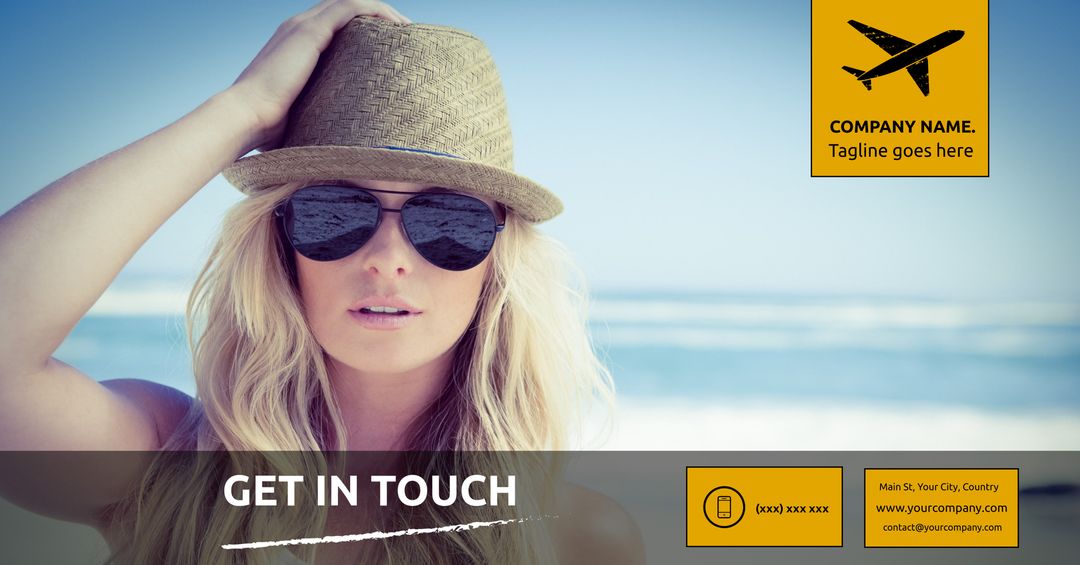 Woman Enjoying Summer Vacation by Sea Wearing Sunglasses and Hat