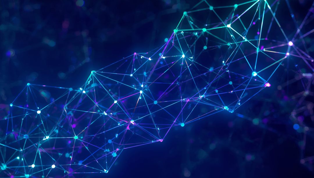 Futuristic Digital Network with Glowing Nodes in 3D Space