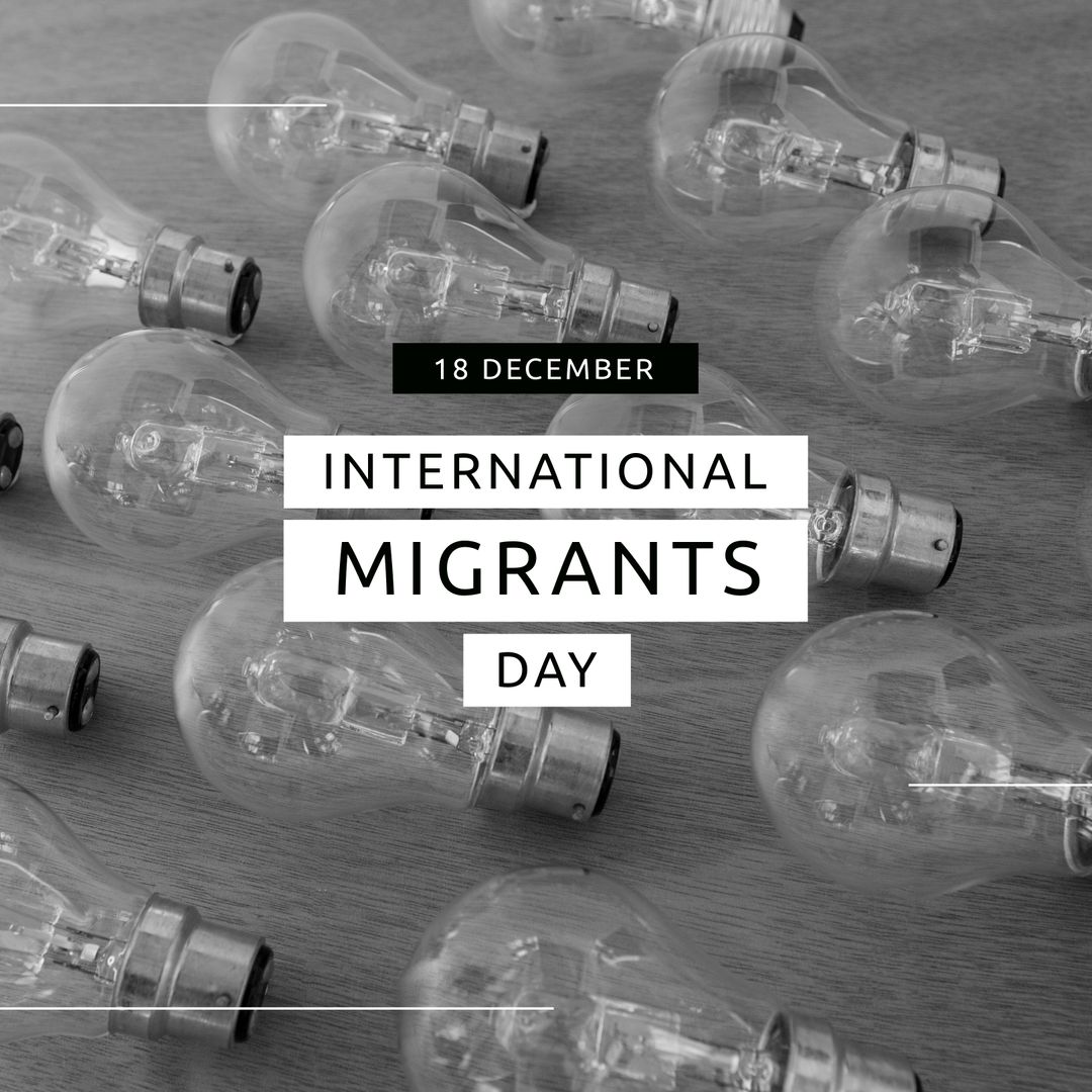 International Migrants Day Text Over Black And White Lightbulbs Arrangement - Download Free Stock Templates Pikwizard.com