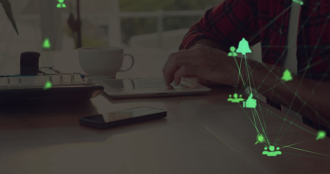 Networking Concept with Digital Icons and Man on Tablet