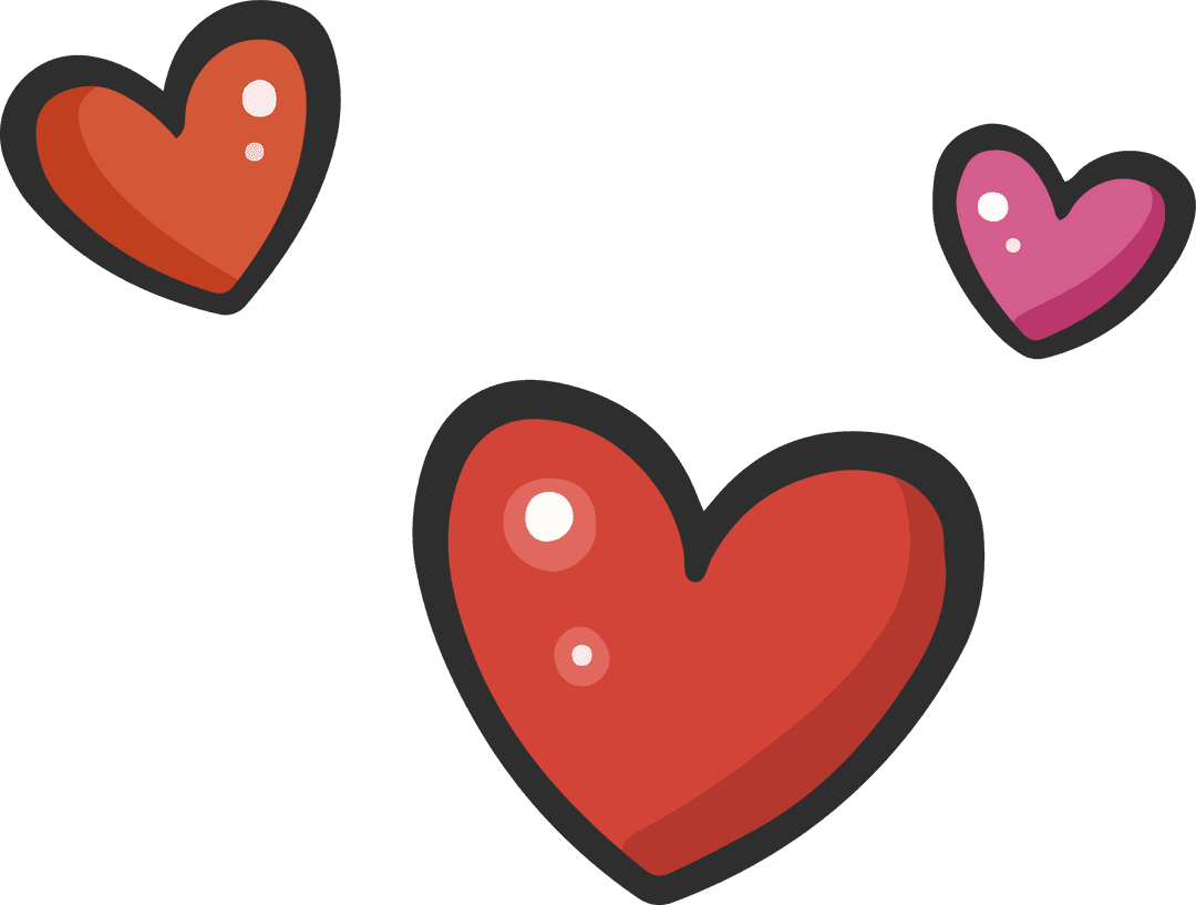 Floating Hearts with Glossy Shine on Transparent Backdrop