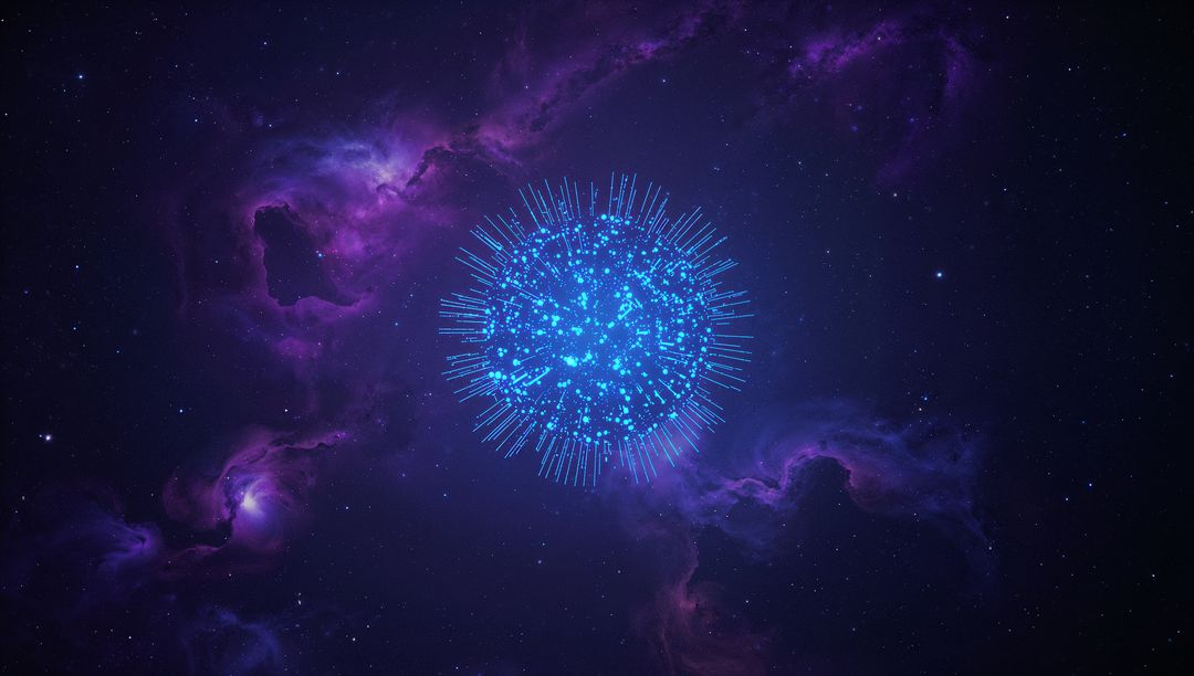 Glowing Blue Digital Sphere with Cosmic Violet Nebula Background