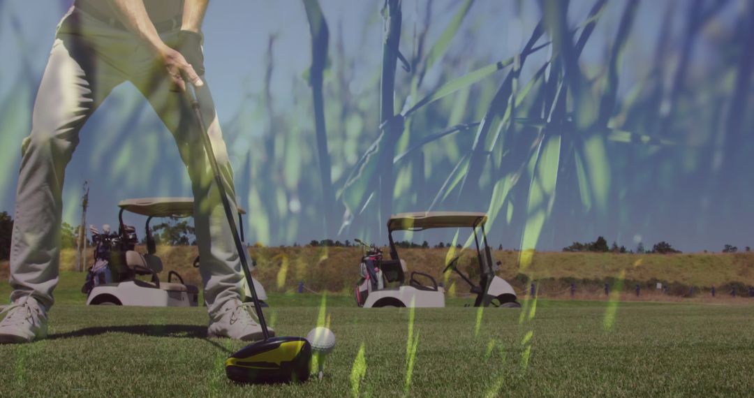 Senior Man Playing Golf with Grass Overlay