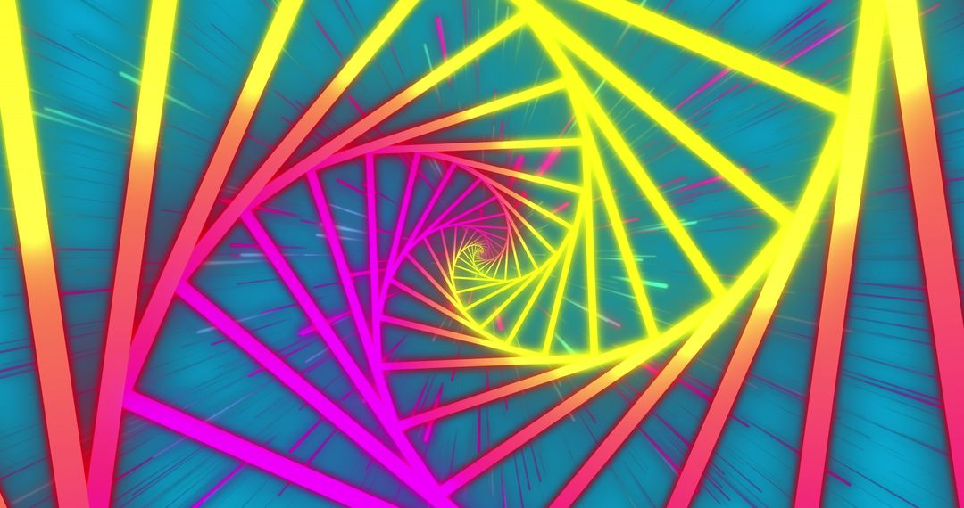 Neon Geometric Spiral Pattern Over Blue Background