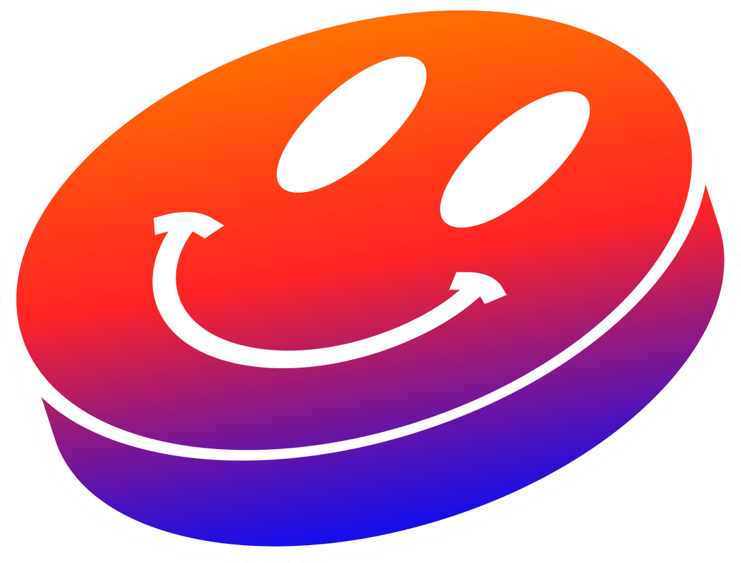 Transparent Smiling 3D Disc with Gradient Colors and Abstract Design