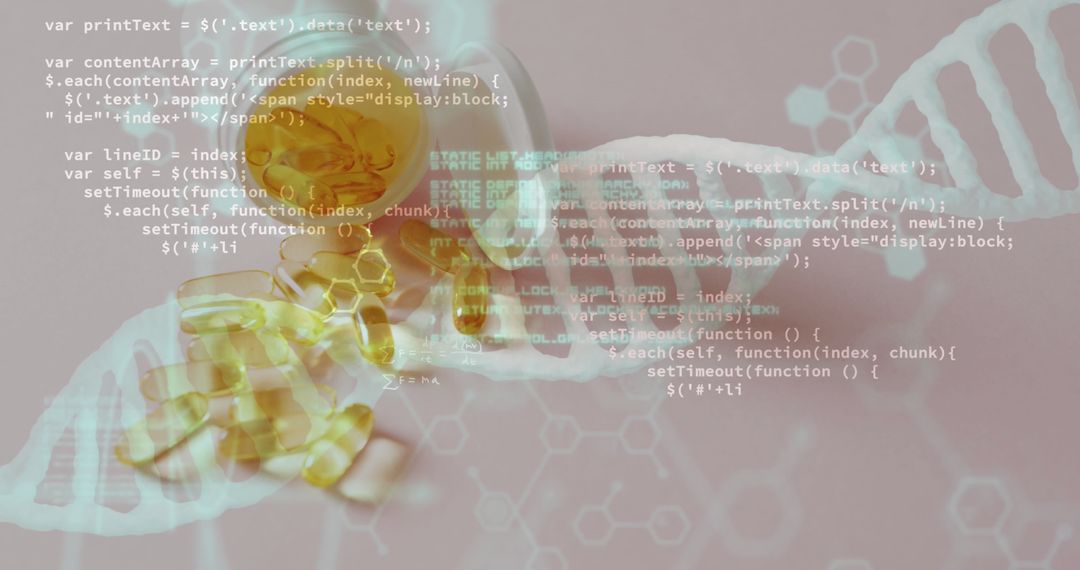 DNA Strand with Code and Pills Symbolizing Digital Medicine