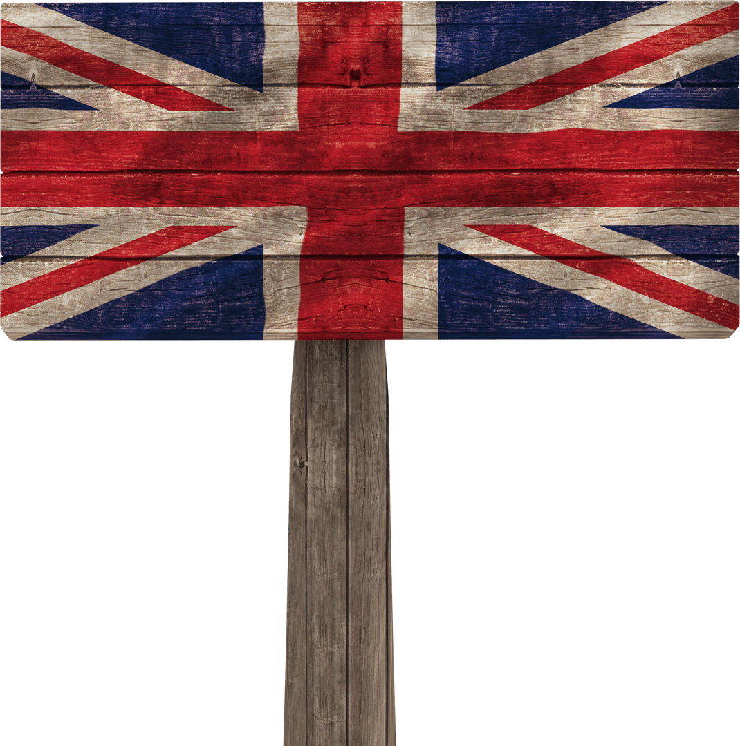 Transparent British Flag on Rustic Wooden Stake Isolated
