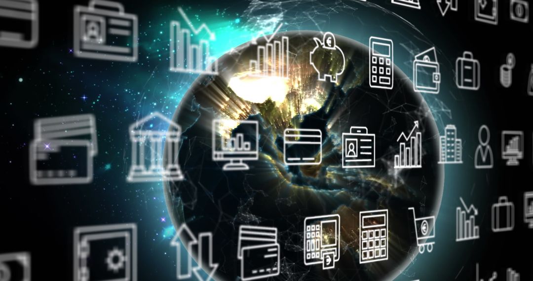 Global Digital Connectivity with Technology Icons Around Earth