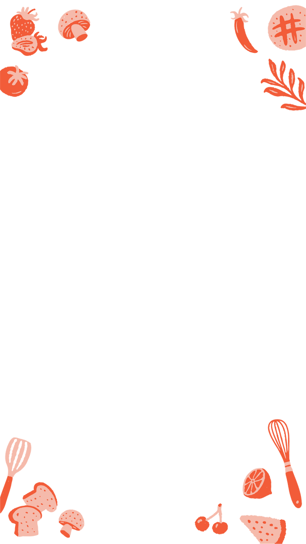 Transparent Strawberry and Mushroom Cartoon Frame with Culinary Elements