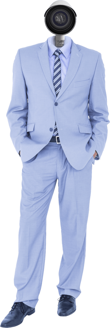 CCTV Security Concept with Businessman Wearing Blue Suit on Transparent Background