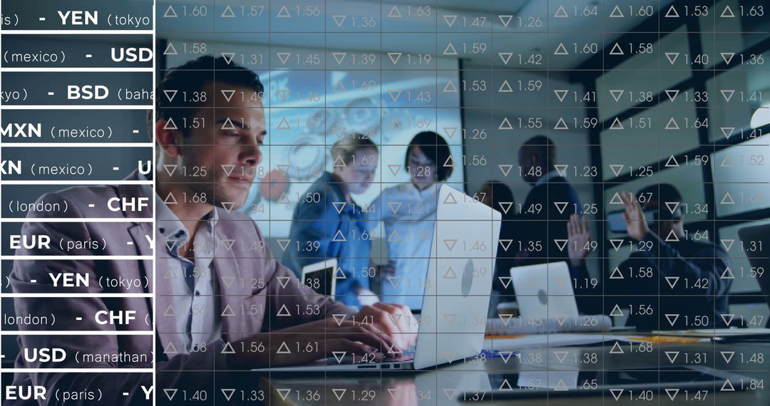 Businessman Analyzing Global Financial Data in Modern Office Setting