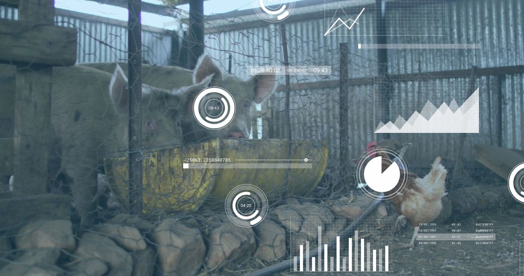 Digital Interface Overlay on Rustic Farm Animals