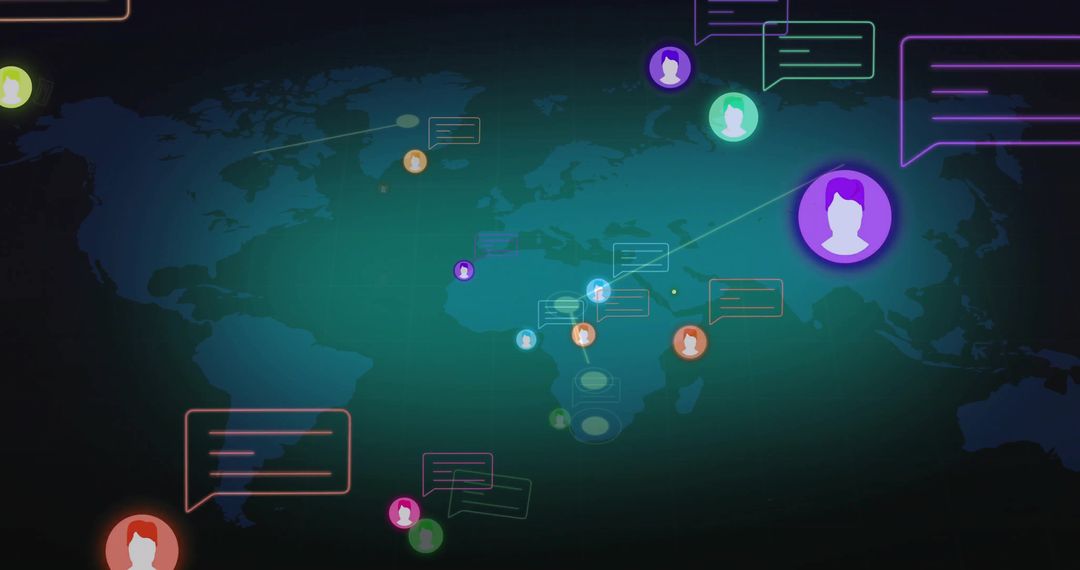 Global Network of Digital Communication Over World Map