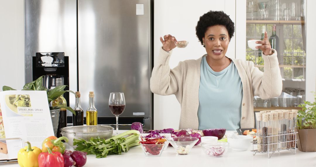 Joyful Cooking Enthusiast Prepares Meal in Modern Kitchen