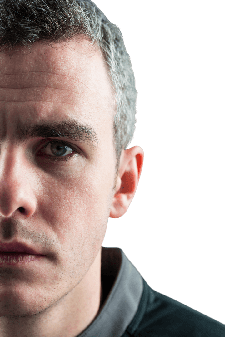 Transparent Image of Focused Male Rugby Player, Intense Close-Up