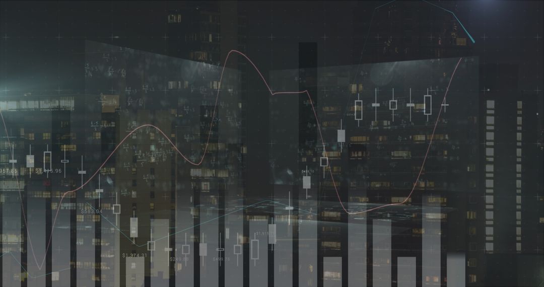 Futuristic Cityscape with Digital Financial Analysis Interface