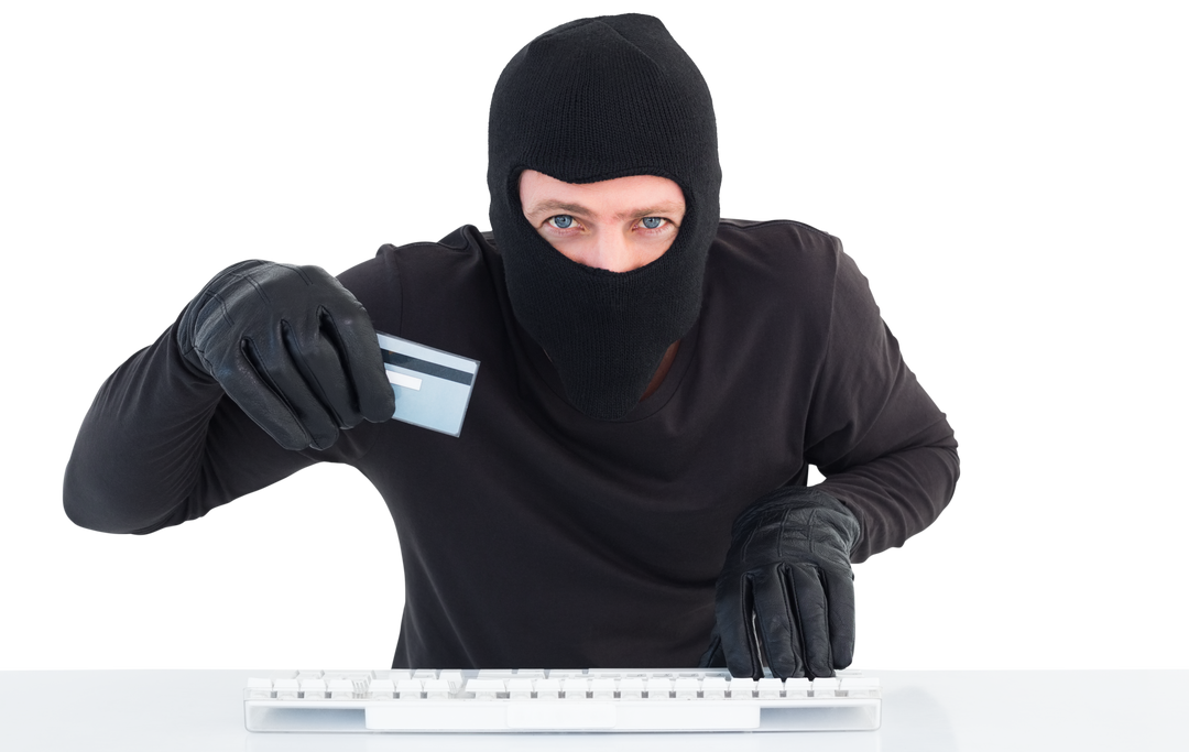 Caucasian Thief on Computer with Credit Card Transparent Background - Download Free Stock Images Pikwizard.com