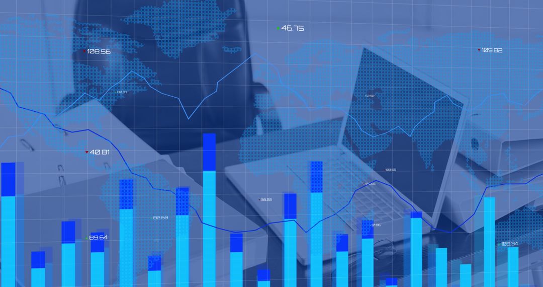 Digital Financial Data Interface Overlay on Office Workspace
