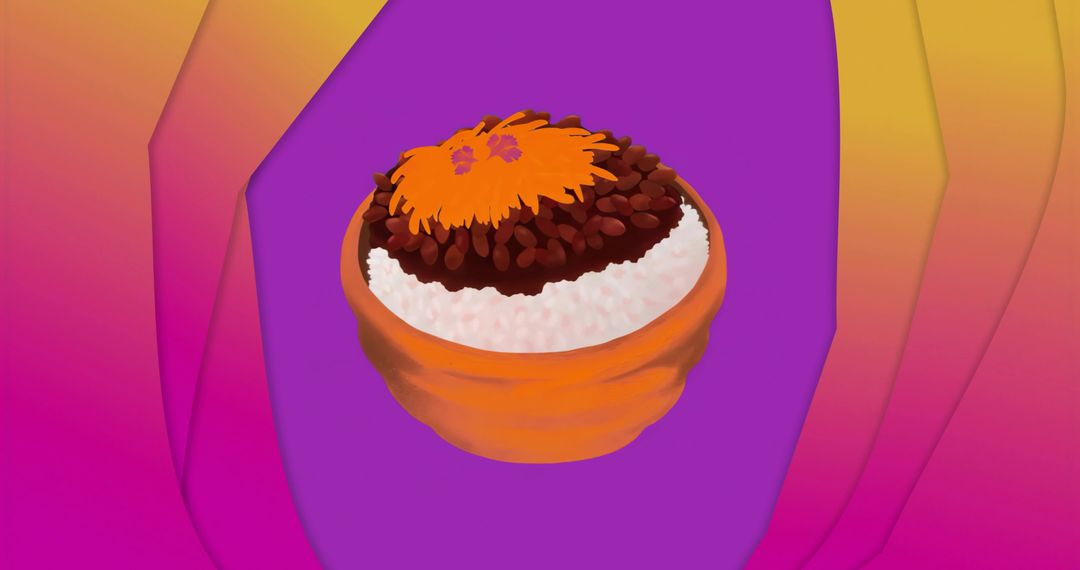 Floating Terracotta Bowl with Colorful Layers and Rice Beans