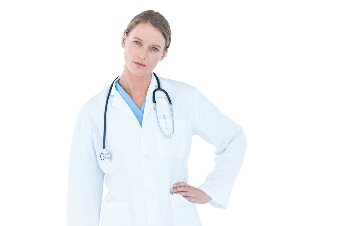 Transparent Doctor with Serious Expression and Stethoscope