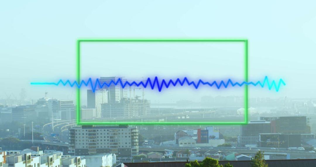 Digital Interface Monitoring Cityscape in Futuristic Design