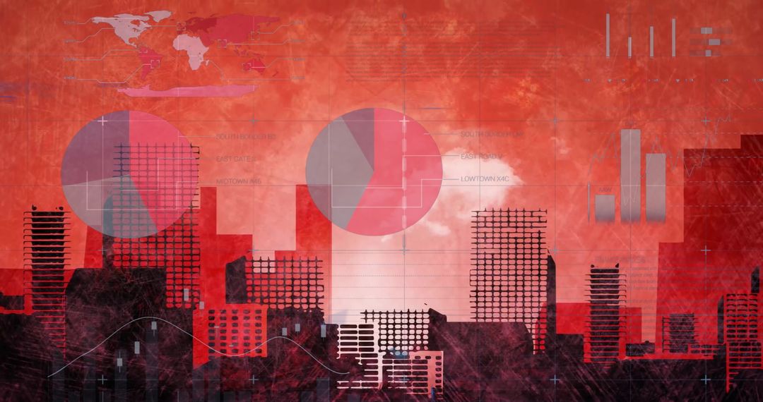 Data-Driven Cityscape with Graphical Elements at Sunset