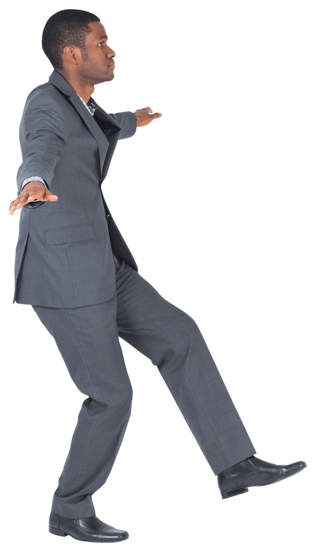 Transparent Businessman Balancing Gracefully on White Background