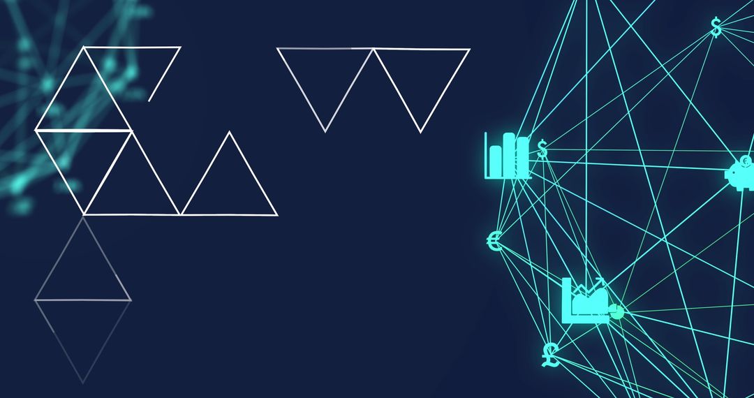 Futuristic Digital Network with Geometric Patterns on Blue Background