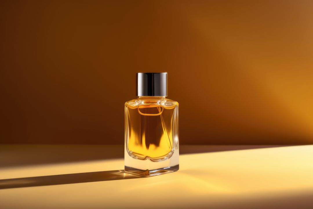 Rectangular glass perfume bottle in sunlight by yellow wall, created using generative ai technology - Free Images, Stock Photos and Pictures on Pikwizard.com