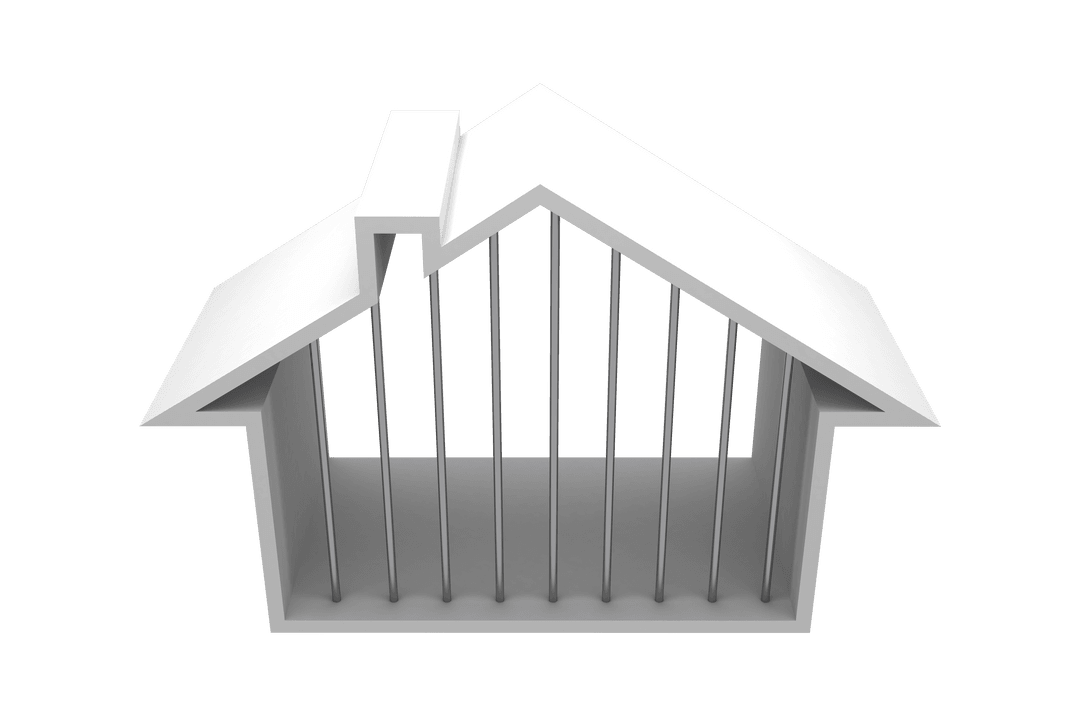 3D House Model with Bars on Transparent Background