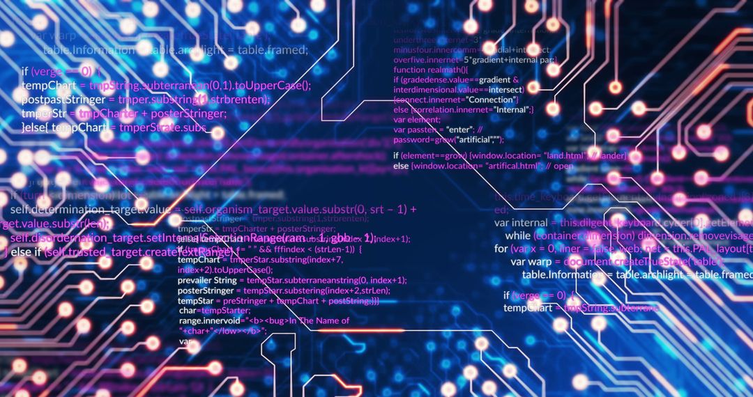 Abstract Digital Interface with Code and Circuit Patterns - Free Images, Stock Photos and Pictures on Pikwizard.com