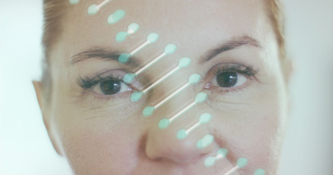 Abstract Depiction of DNA Overlay on Woman's Face