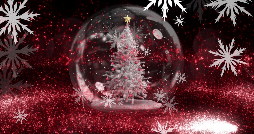 Glittering Snow Globe with Festive Christmas Tree and Snowflakes
