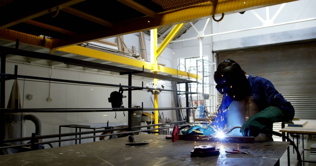 Industrial Welder Working in Factory with Protective Gear - Free Images, Stock Photos and Pictures on Pikwizard.com