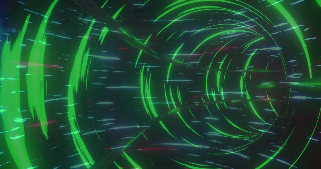 Futuristic Green Light Trails in Digital Tunnel