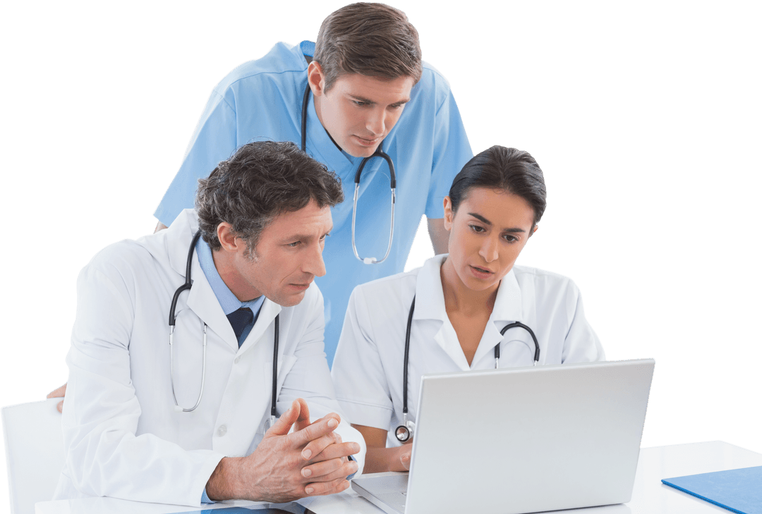 Doctors Collaborating Using Laptop Transparent Background
