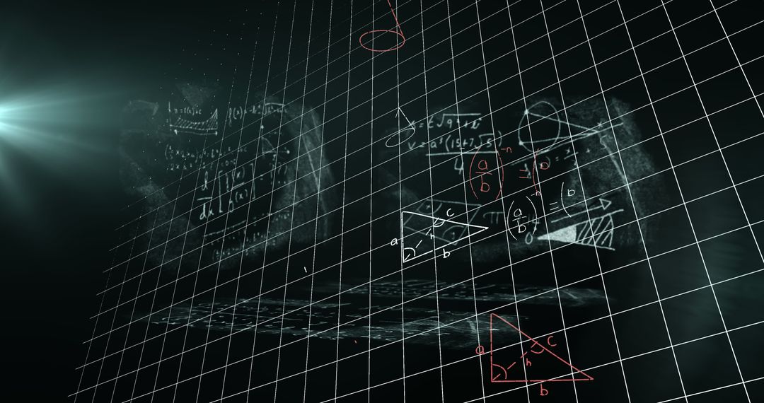 Futuristic Digital Math Equations on Data Grid