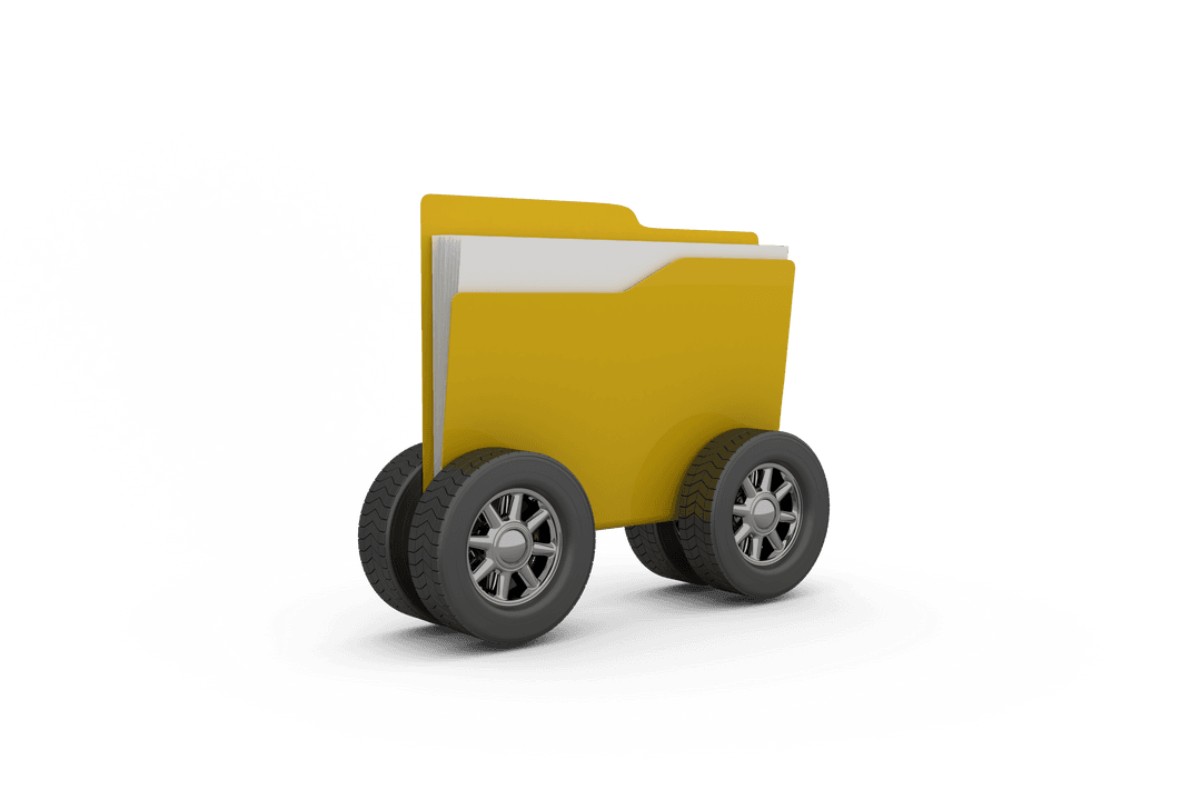 Transparent Illustration of 3D Yellow Folder with Wheels as Icon