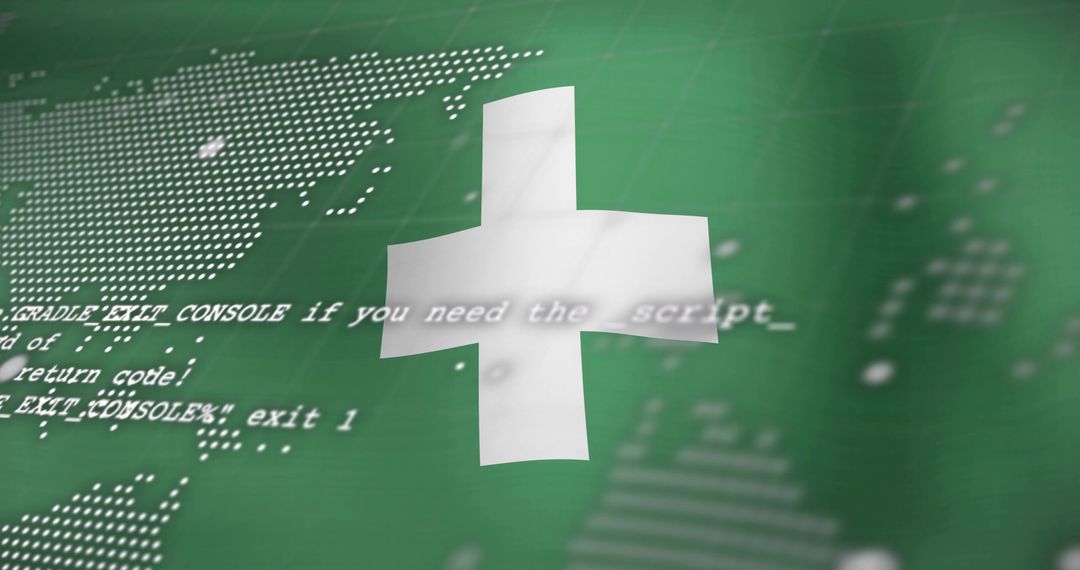 Digital Health Tech Interface With 3D Cross and Dotted World Map