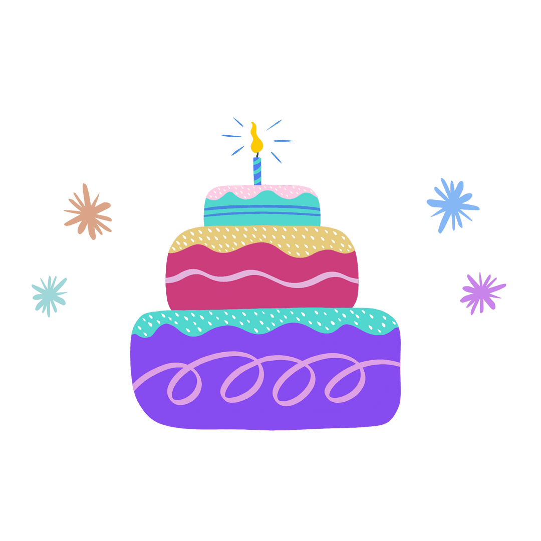 Whimsical Tiered Cake with Candle on Transparent Background