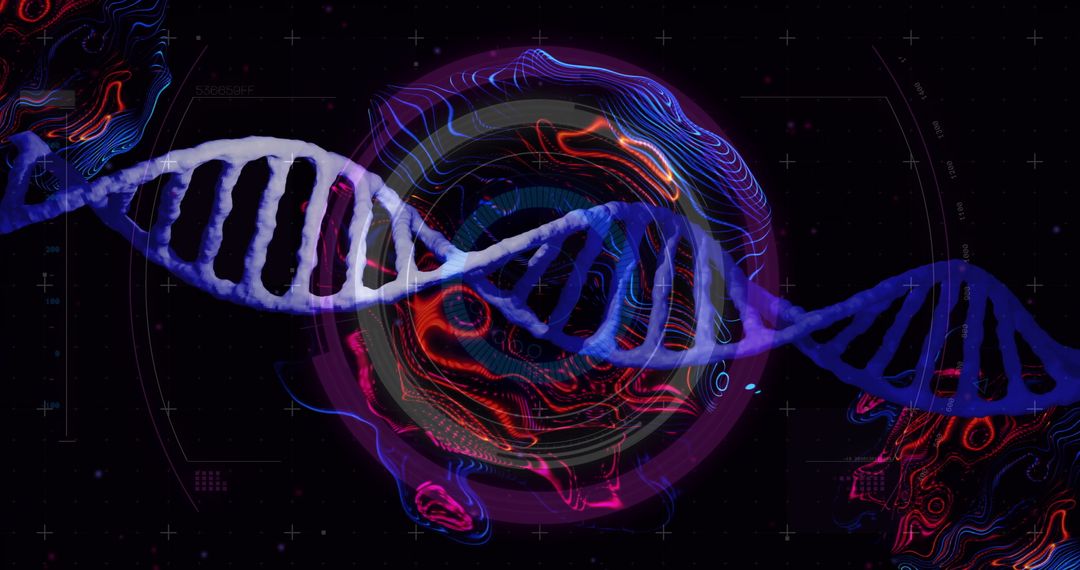 Futuristic Digital DNA Helix Display with Sci-Fi HUD Overlay